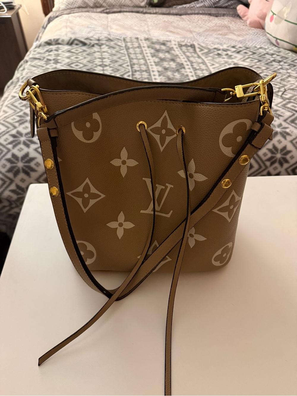 Tan Monogram Large Drawstring Shoulder Bag